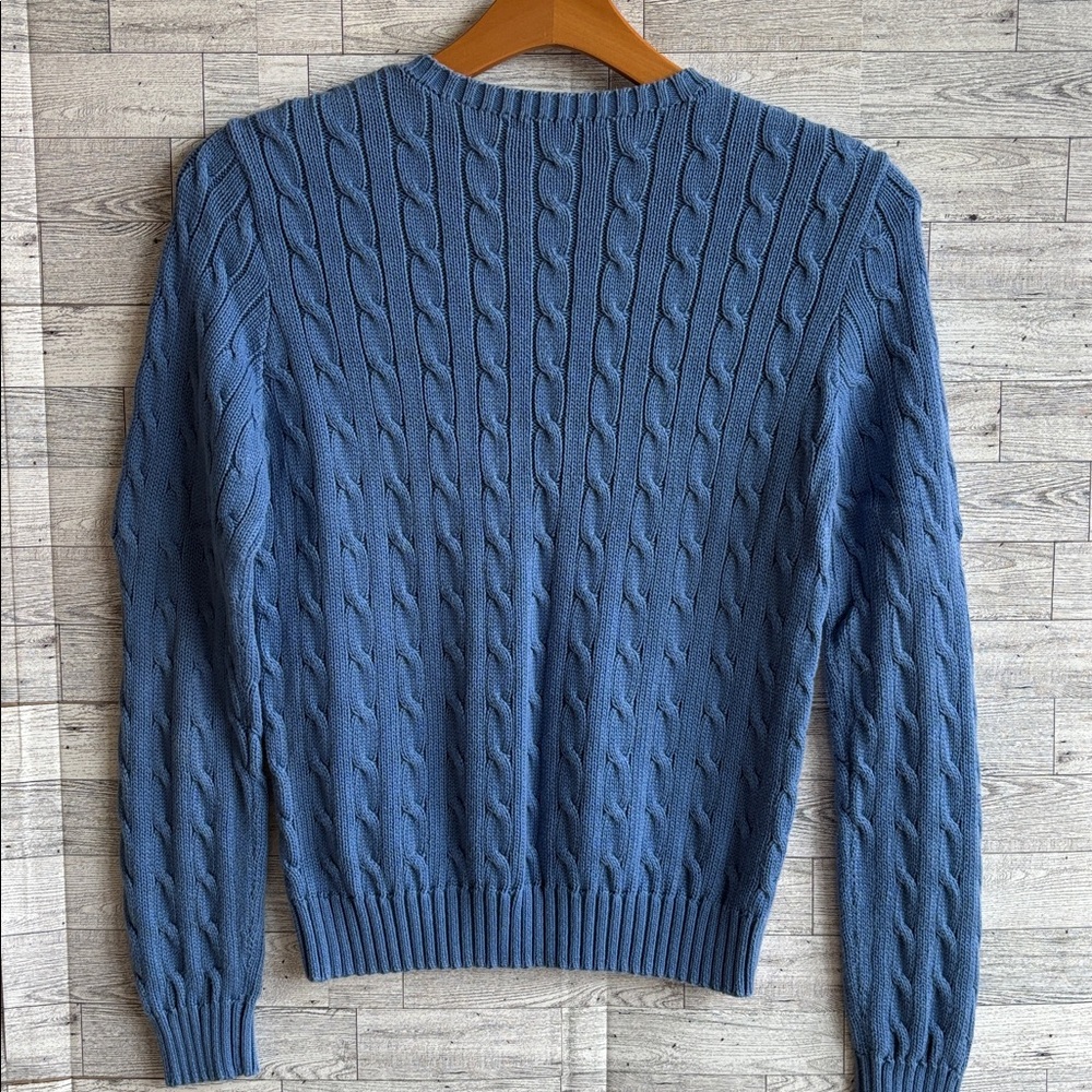 Ralph Lauren Women's Cable-Knit Cotton Crewneck Blue Sweater women’s Large - Picture 3 of 7